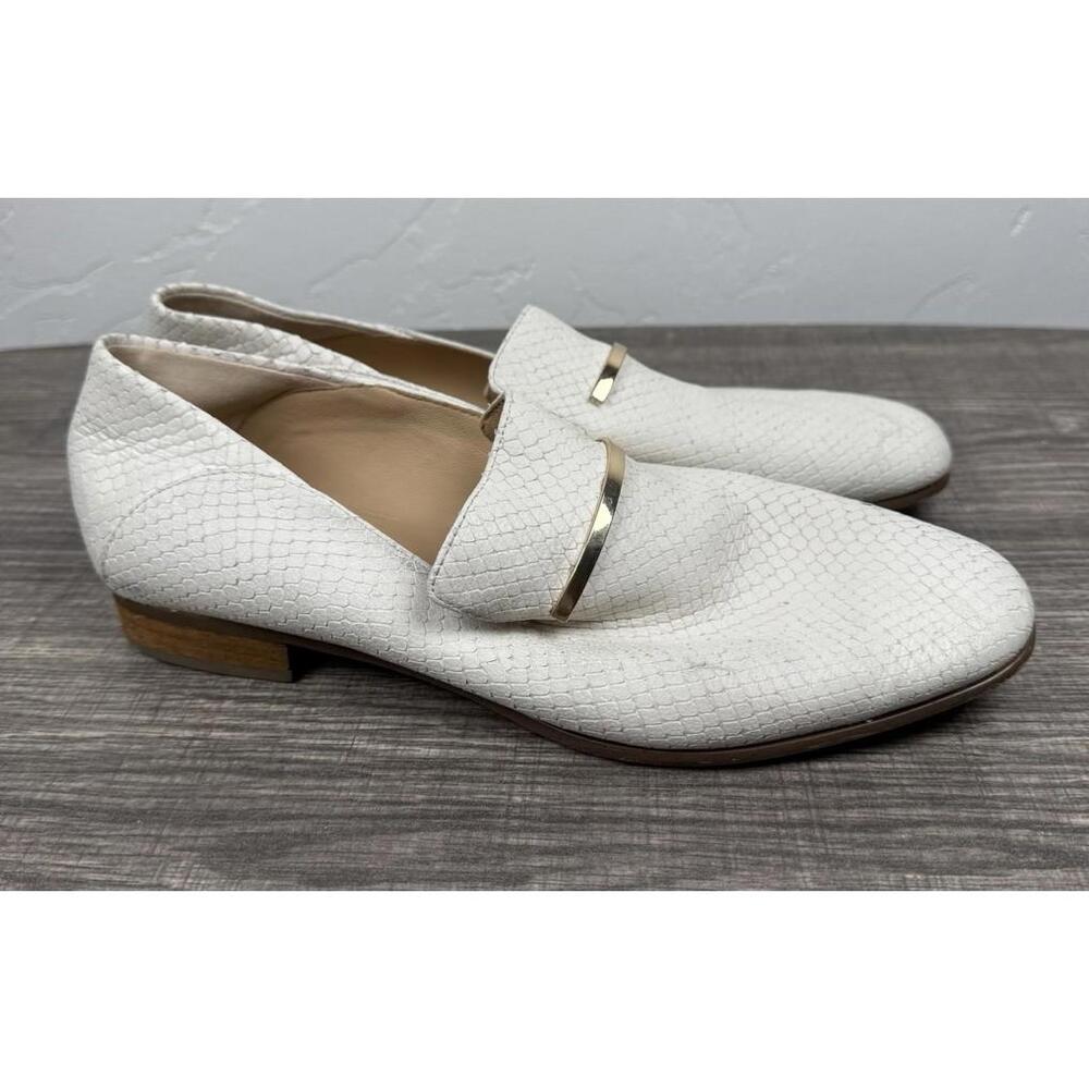 Clarks Cushion Plus White Snake Emboss Loafers Gold Bar Women’s 8.5 M